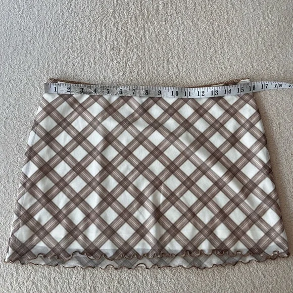 H&M Mesh Mini Skirt M Cream Brown Checked - Picture 5 of 7